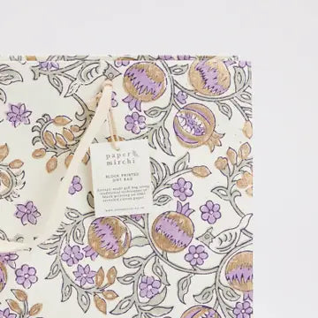 Hand Block Printed Gift Bags - Pomegranate Lavender