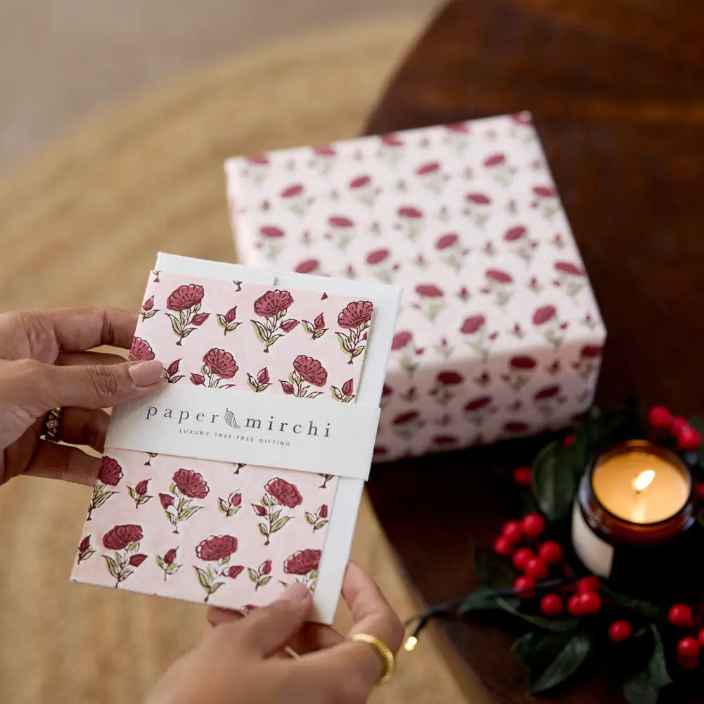 Hand Block Printed Greeting Card - Ditsy Floral Scarlet
