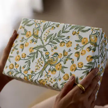 Hand Block Printed Gift Wrap Sheets - Song Birds Sunshine (Roll of 3)