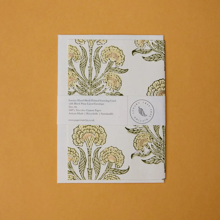 Hand Block Printed Greeting Card - Aurora Buttercream
