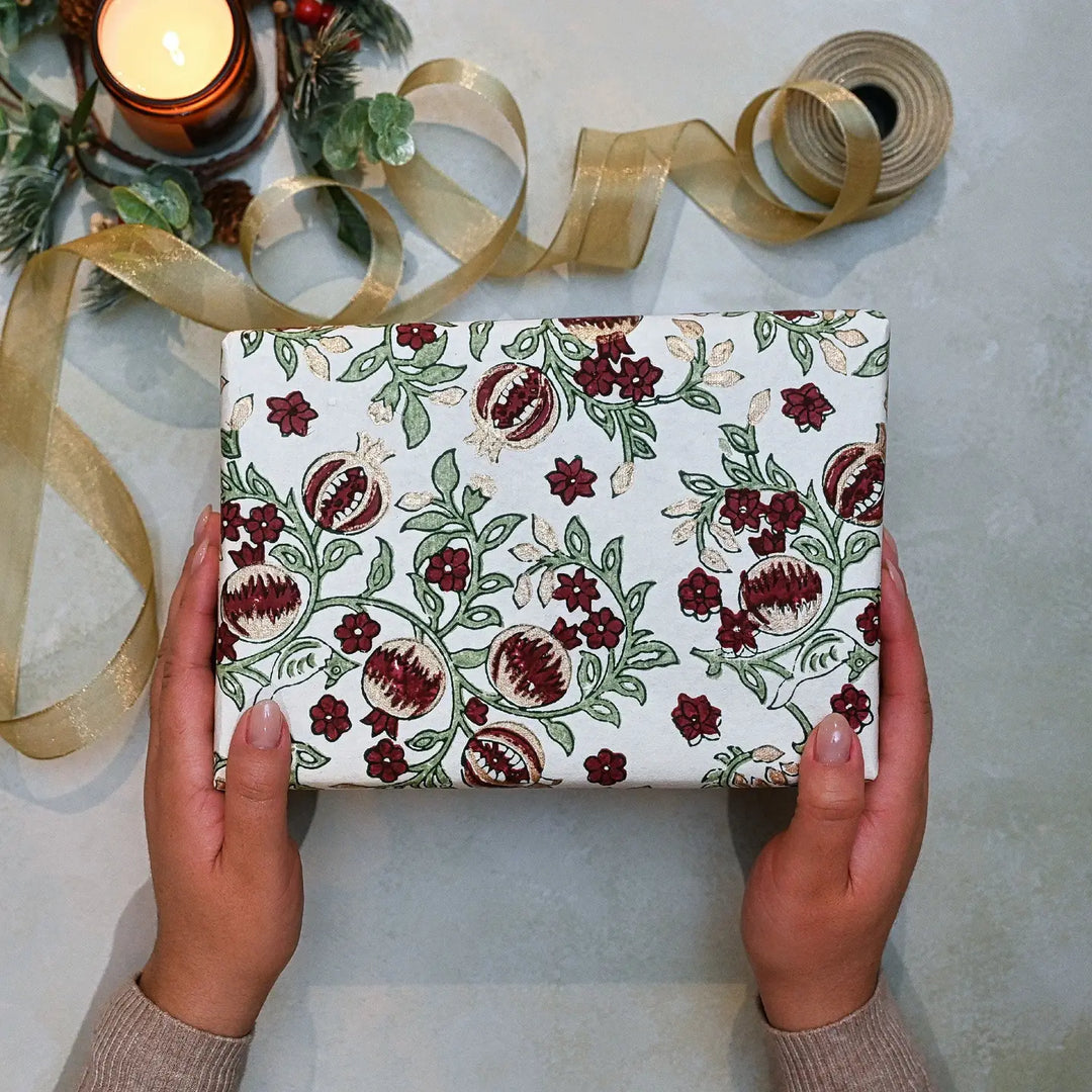Hand Block Printed Gift Wrap Sheets - Pomegranate Cherry (Roll)