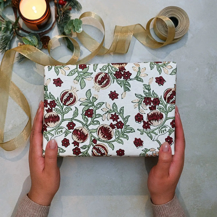 Hand Block Printed Gift Wrap Sheets - Pomegranate Cherry (Roll)