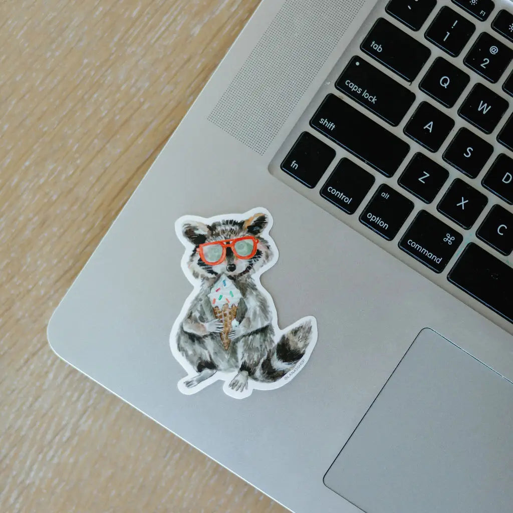 Raccoon with Ice Cream Sticker