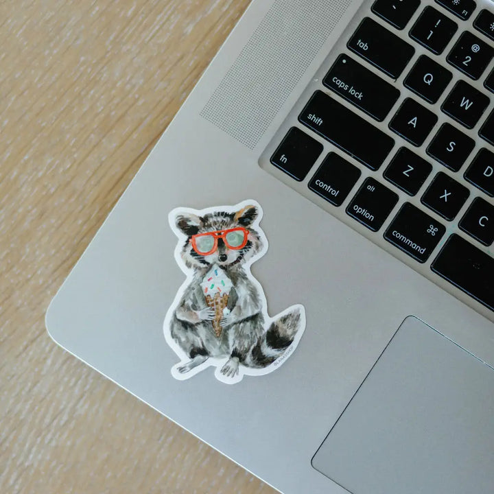 Raccoon with Ice Cream Sticker