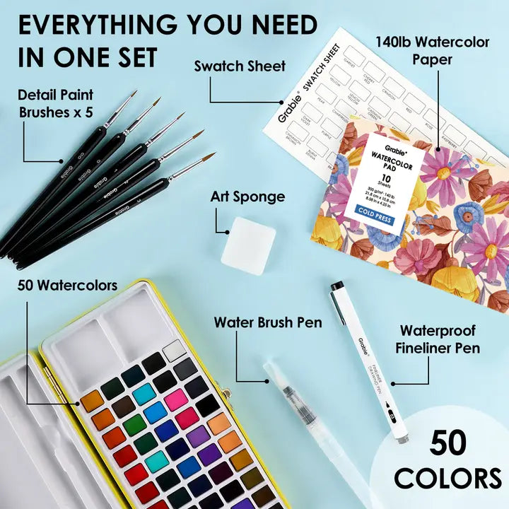 All-In-One Premium Watercolor Set of 50 Colors