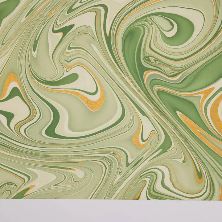 Hand Marbled Gift Wrap Sheets - Fountain Waves Matcha (Roll)