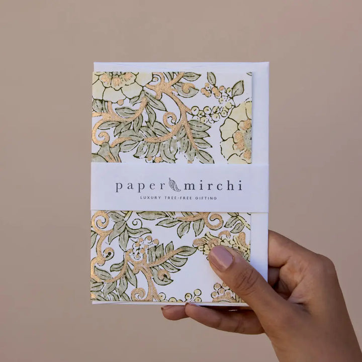 Hand Block Printed Greeting Card - Wild Rose Buttercream