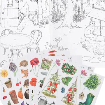 Coloring Book & Stickers - A Walk in the Garden