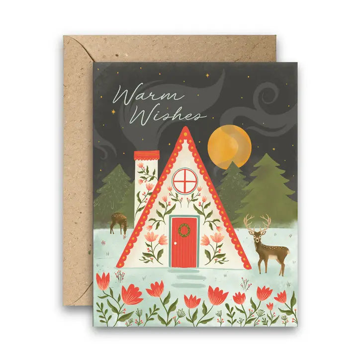 Warm Wishes Winter Cabin Christmas Card
