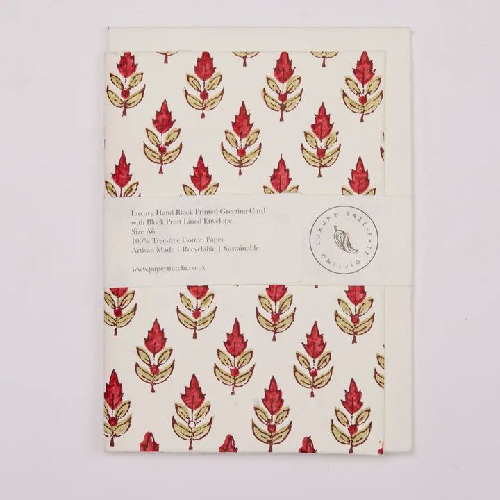 Hand Block Printed Greeting Card - Buti Scarlet
