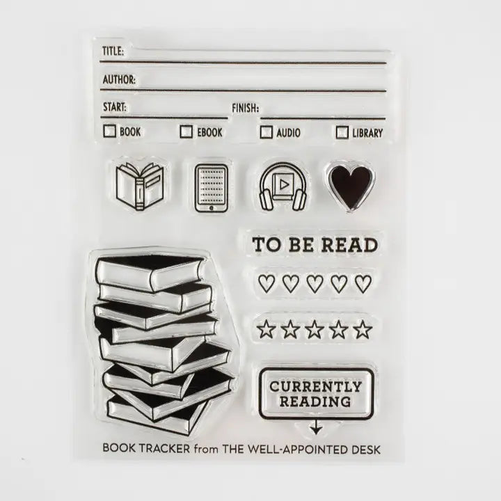 Book Tracker 3"x4" Clear Stamp Set (10 Stamp Designs)