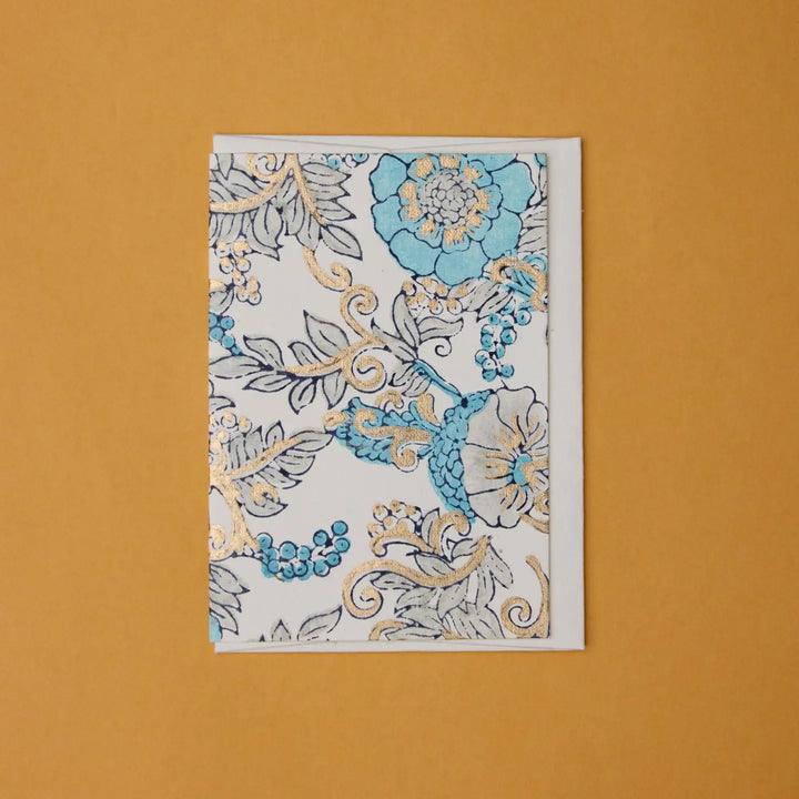 Hand Block Printed Greeting Card - Wild Rose Blue Opal