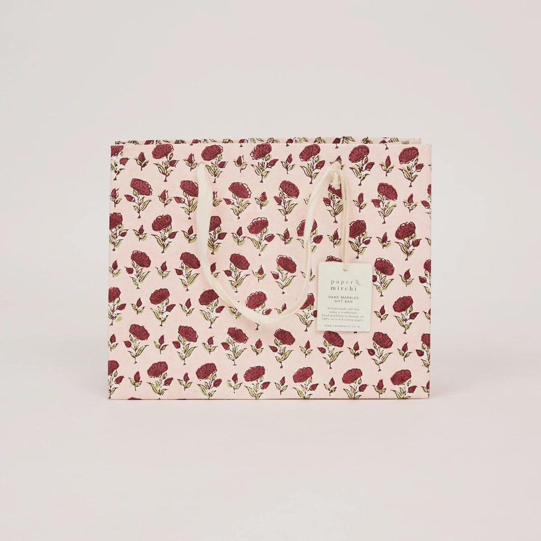 Hand Block Printed Gift Bags - Ditsy Floral Scarlet