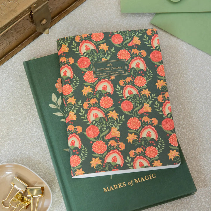 Linen Stitched Dot Grid Journal - Floral