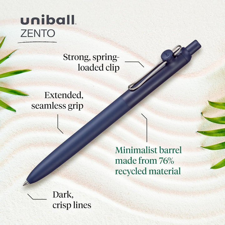 Uni-ball Zento Liquid Gel Ink Retractable Pens, Medium Point (0.7mm)