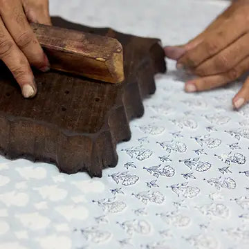 Hand Block Printed Gift Wrap Sheets - Ditsy Floral Blue Stone (Roll of 3)