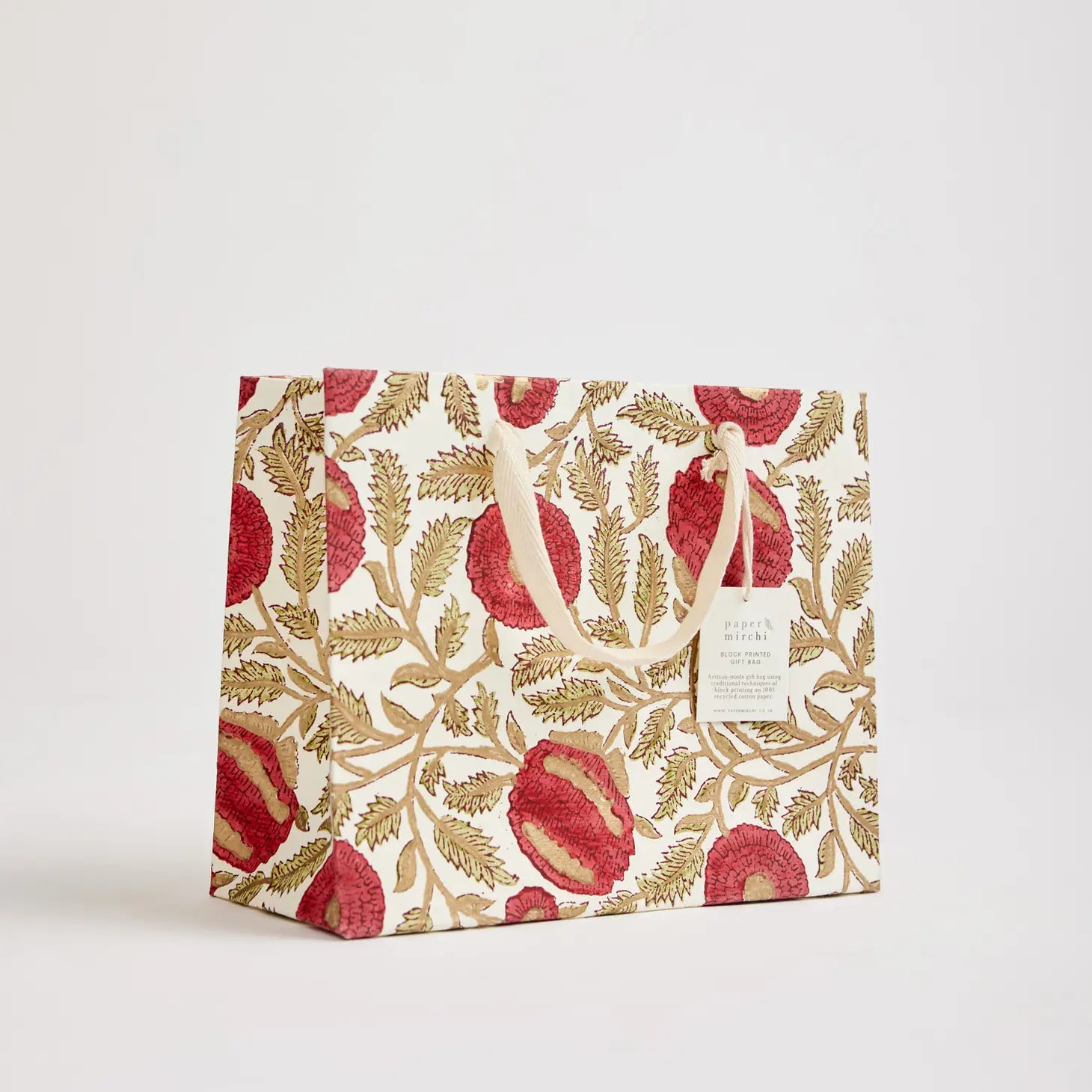 Hand Block Printed Gift Bags - Marigold Glitz Scarlet