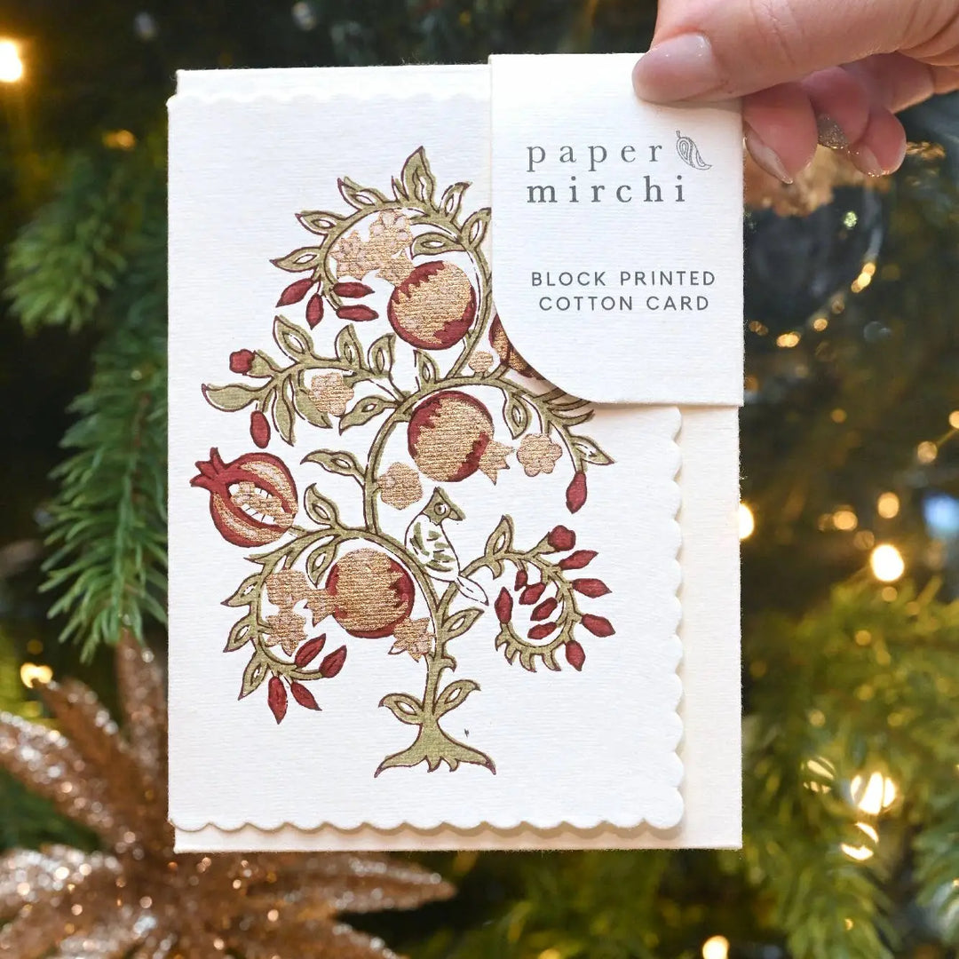 Hand Block Printed Greeting Card - Anaar Scarlet
