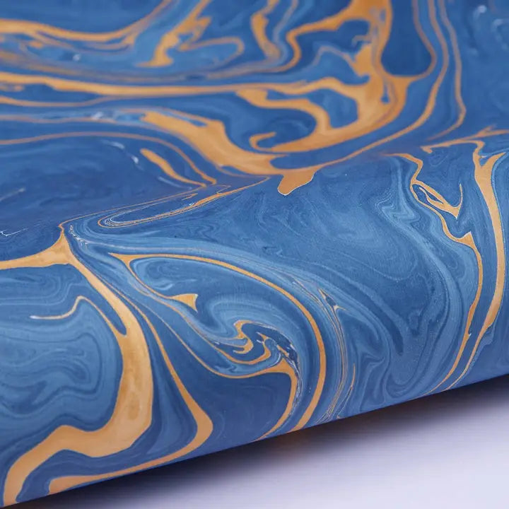Hand Block Printed Gift Wrap Sheets - Free Spirit Ink Blue (Roll of 3)
