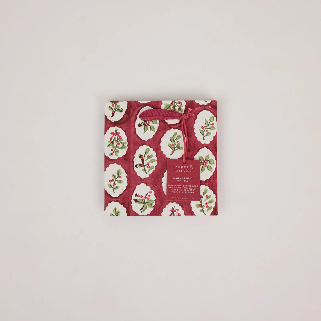 Hand Block Printed Gift Bags - Scallop Tiles Christmas Pudding
