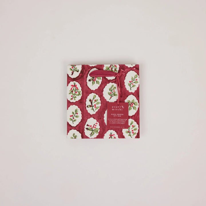 Hand Block Printed Gift Bags - Scallop Tiles Christmas Pudding