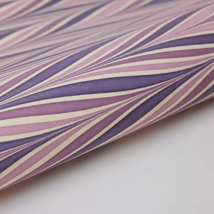 Hand Marbled Gift Wrap Sheets - Candy Stripes Lavender Fog