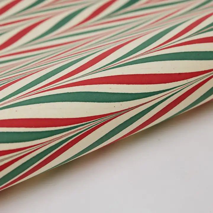 Hand Marbled Gift Wrap Sheets - Candy Stripes Jolly
