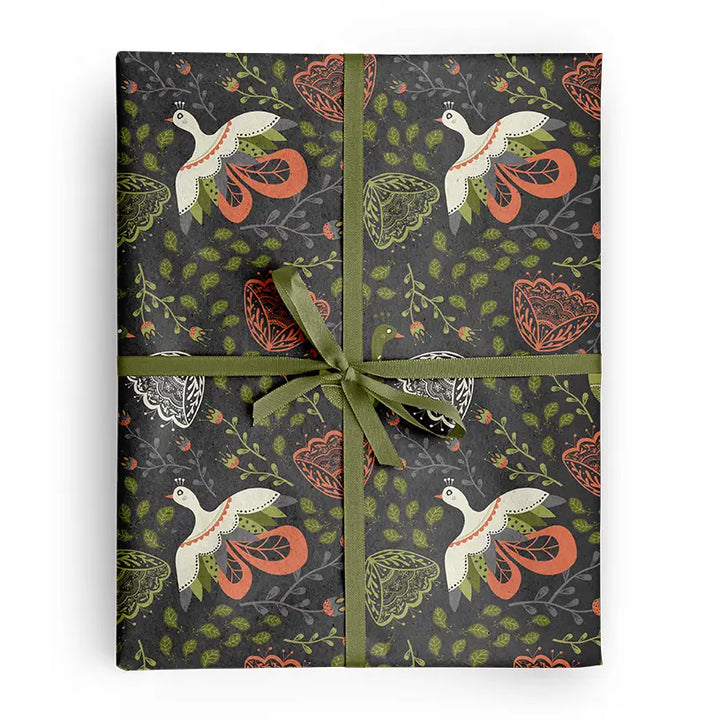Blooming Folk Birds Wrapping Paper (Set of 3 Sheets)