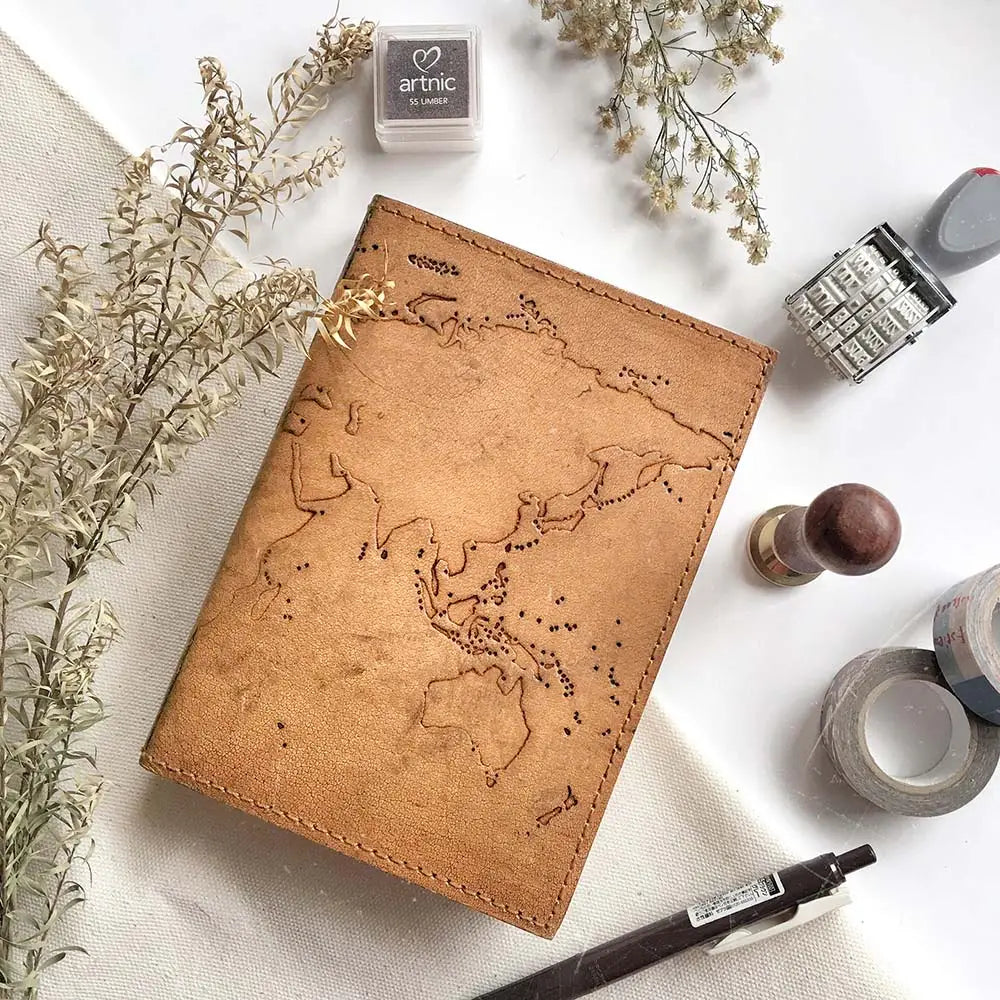 Vintage World Map Leather Journal