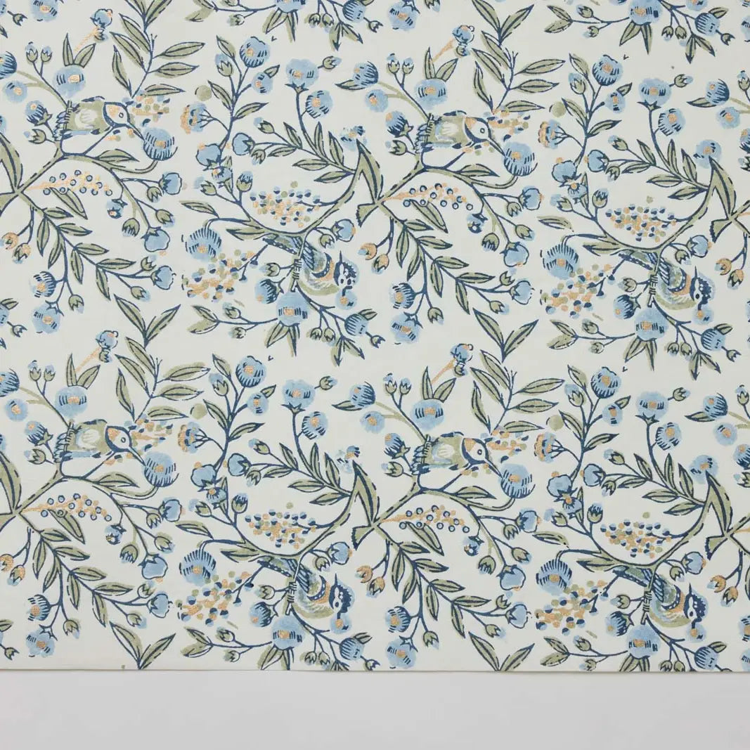 Hand Block Printed Gift Wrap Sheets - Song Birds Blue Stone (Roll of 3)