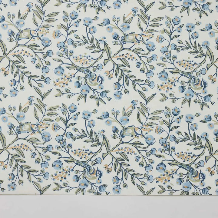 Hand Block Printed Gift Wrap Sheets - Song Birds Blue Stone (Roll of 3)