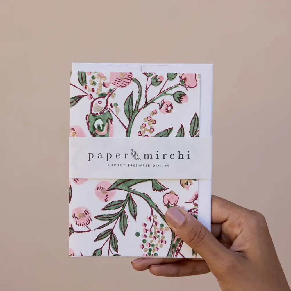 Hand Block Printed Greeting Card - Song Birds Blush