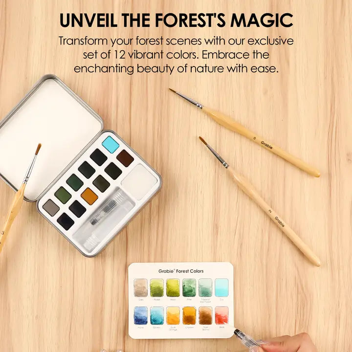 Watercolor Pocket Set of 12 Colors with Brush - Forest Colors