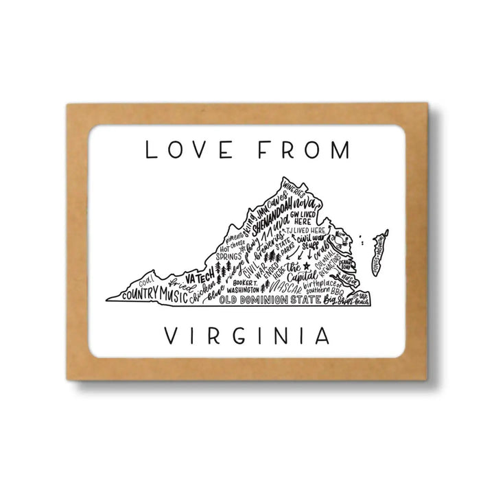 Virginia State Map Greeting Cards  - Set of 8
