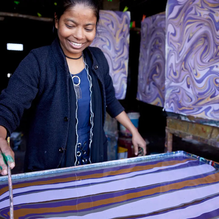 Hand Marbled Gift Wrap Sheets - Waves Imperial Purple (Roll)