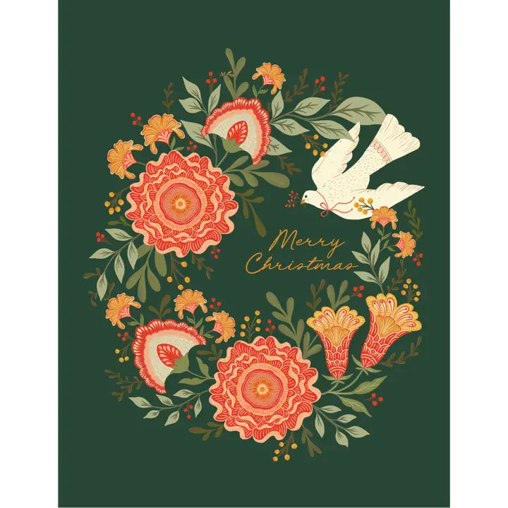 Green Vines Holiday Wreath Christmas Card