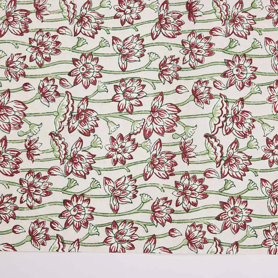 Hand Block Printed Gift Wrap Sheets - Lotus Cherry (Roll)