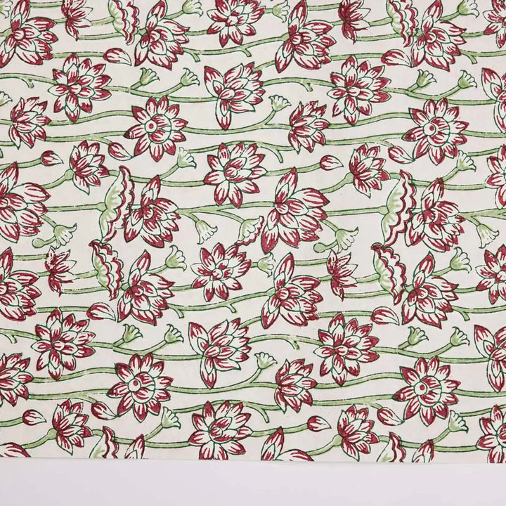 Hand Block Printed Gift Wrap Sheets - Lotus Cherry (Roll)