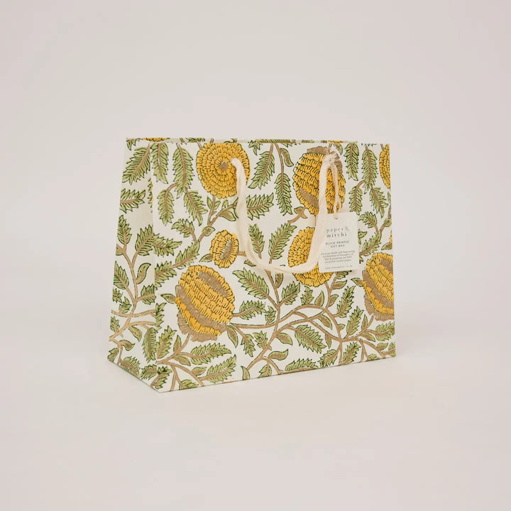 Hand Block Printed Gift Bags - Marigold Glitz Sunshine