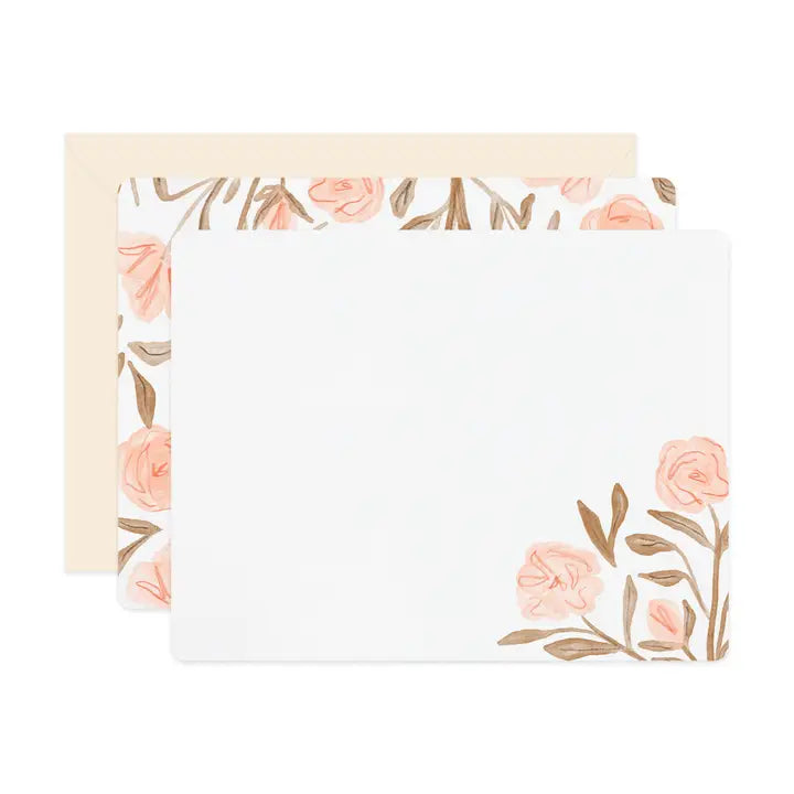 Pink Floral Flat Notecard Set | Boxed Set of 6