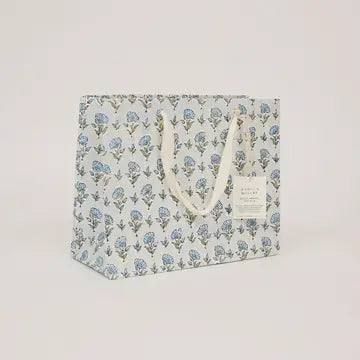 Hand Block Printed Gift Bags - Ditsy Floral Blue Stone