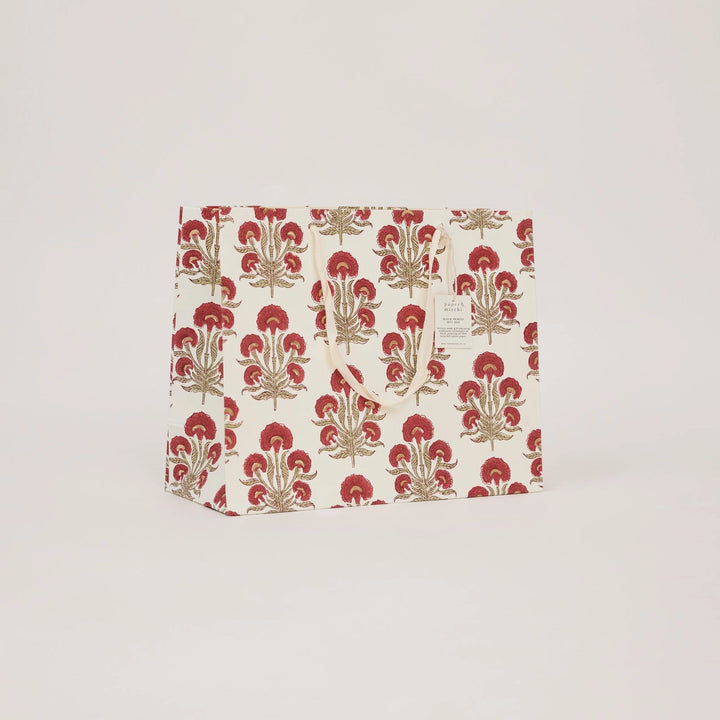 Hand Block Printed Gift Bags - Aurora Winter Red