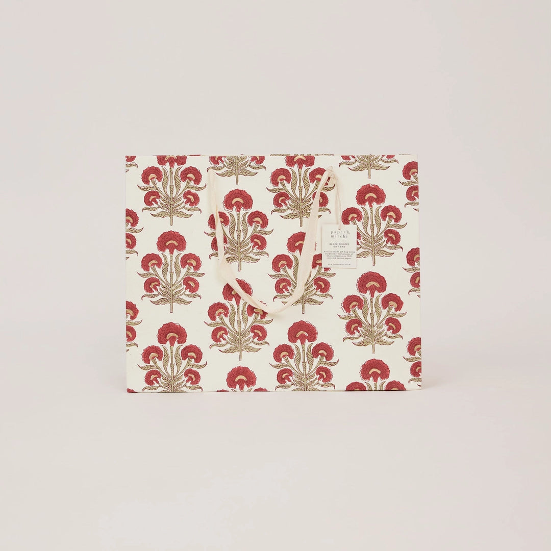 Hand Block Printed Gift Bags - Aurora Winter Red