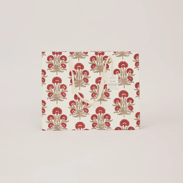 Hand Block Printed Gift Bags - Aurora Winter Red