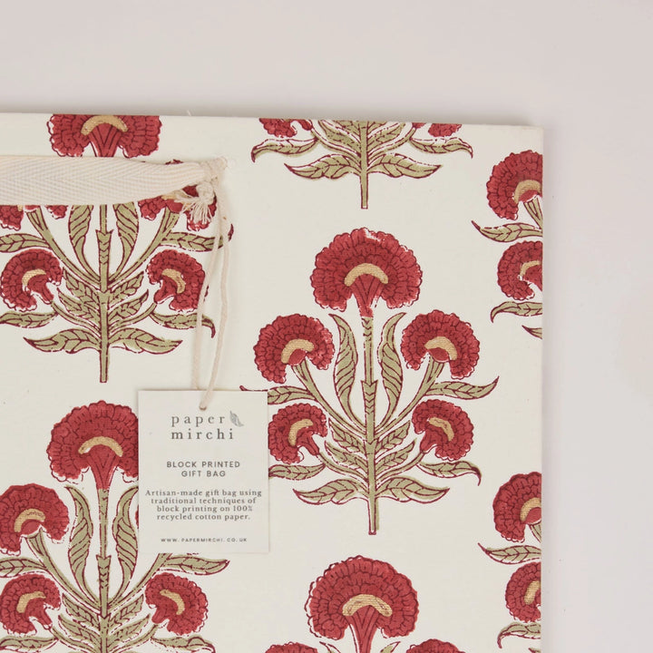 Hand Block Printed Gift Bags - Aurora Winter Red