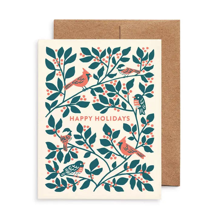 Birds & Winterberry Christmas Card