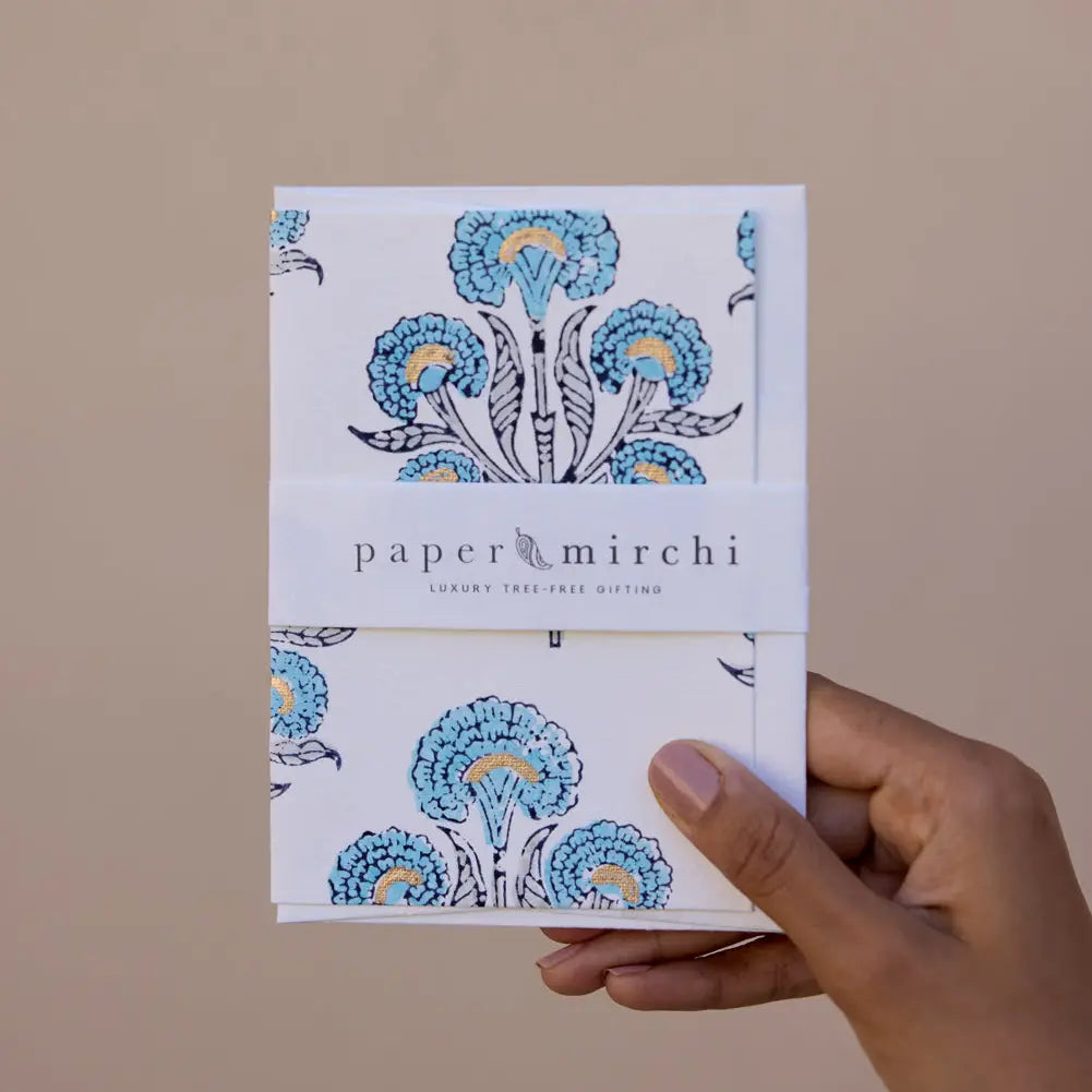 Hand Block Printed Greeting Card - Aurora Blue Opal