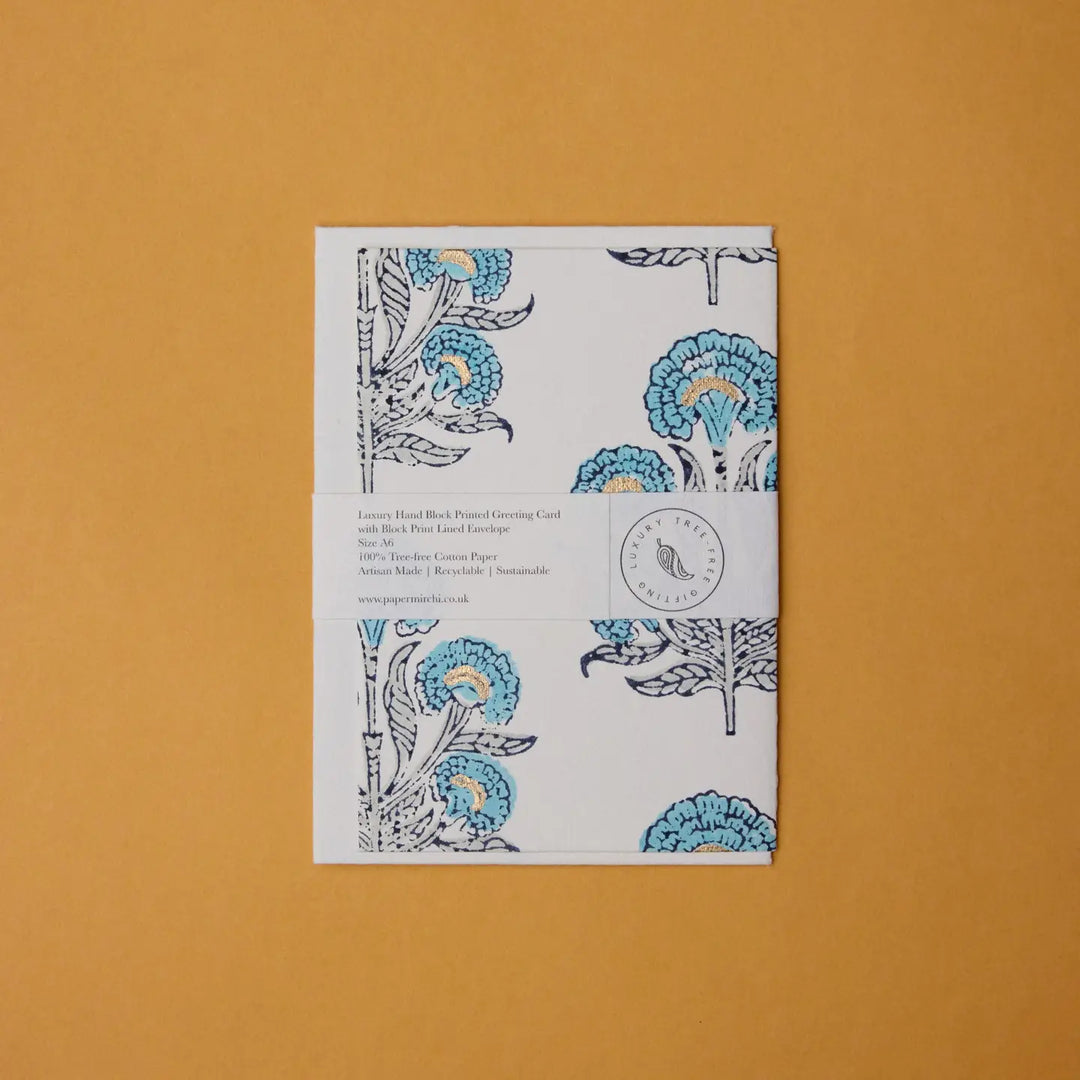 Hand Block Printed Greeting Card - Aurora Blue Opal