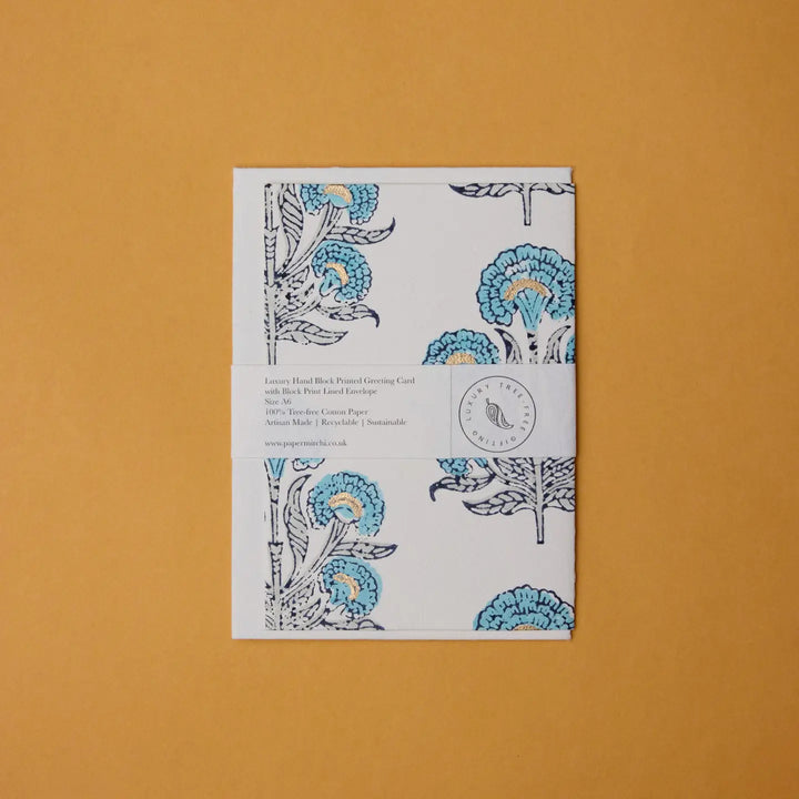 Hand Block Printed Greeting Card - Aurora Blue Opal