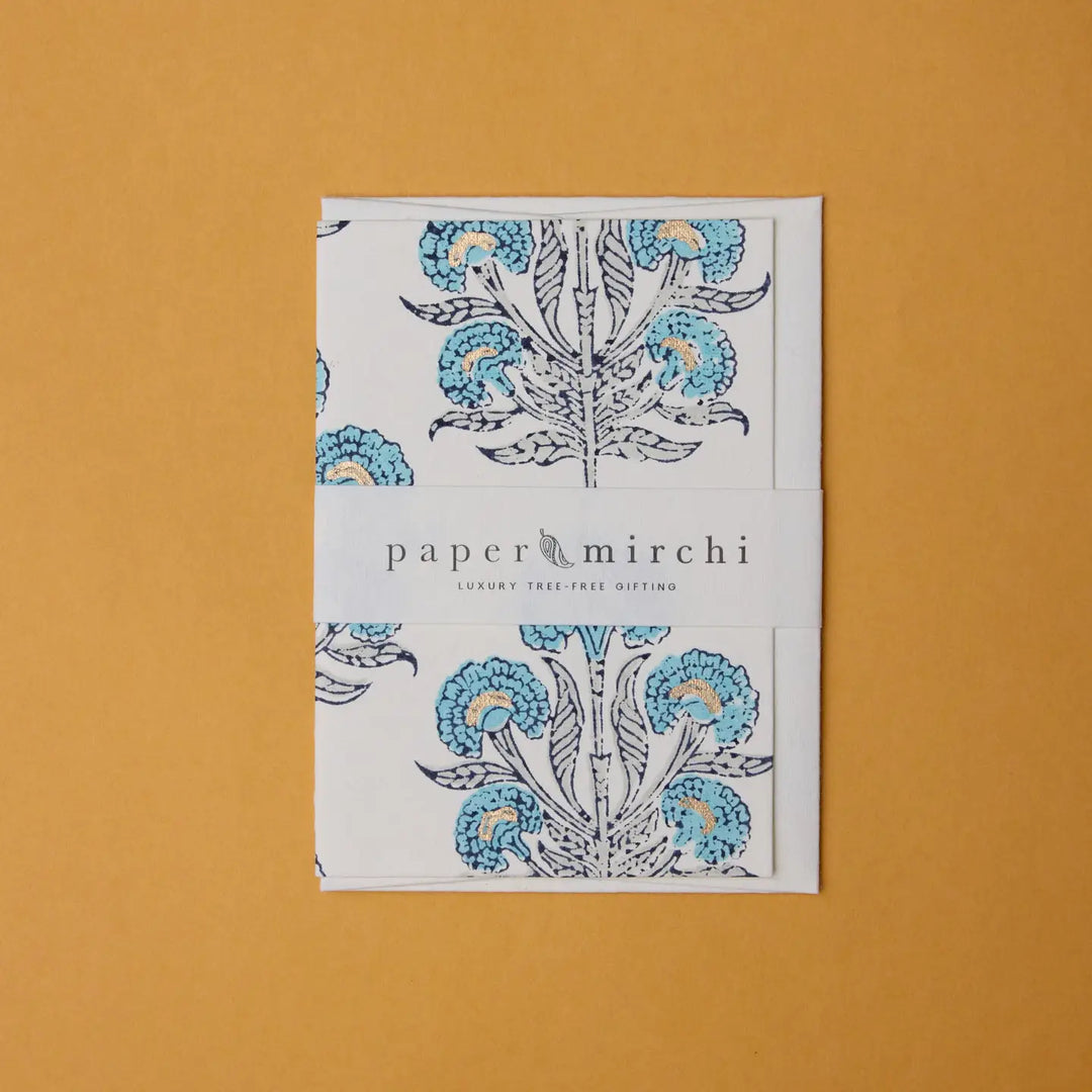 Hand Block Printed Greeting Card - Aurora Blue Opal
